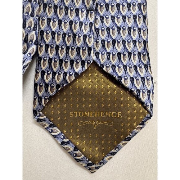 Stonehenge Men’s 100% Silk Necktie Handmade Tie Made In USA Navy Blue Geometric - Picture 3 of 5